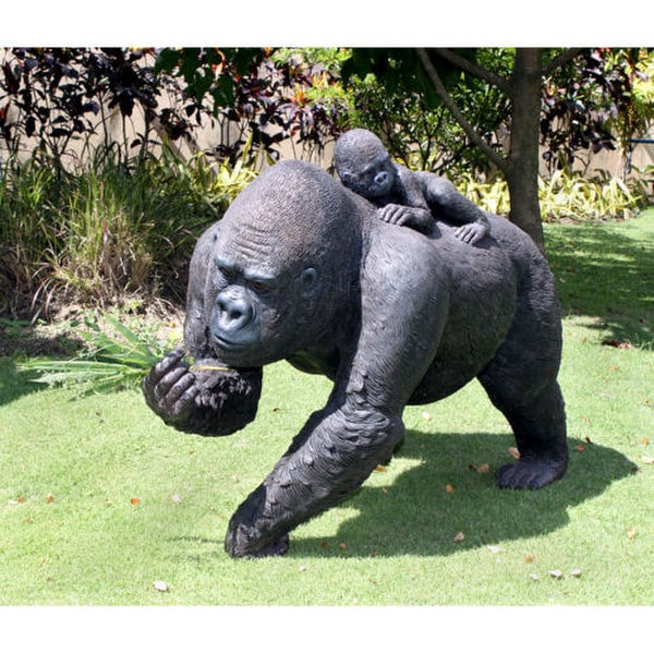 Lowland Gorillas Mother & Baby Ape Life Size Sculpture Statue Large